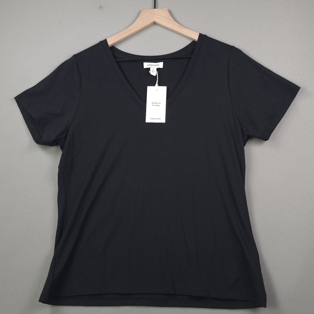 Nordstrom Everyday Womens XL Black V Neck Tee Pima Cotton Modal Stretch Top NWT